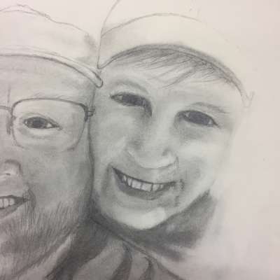 Dee-Dee and Me - Self Portrait from Florida vacation in 2016 - Pencil